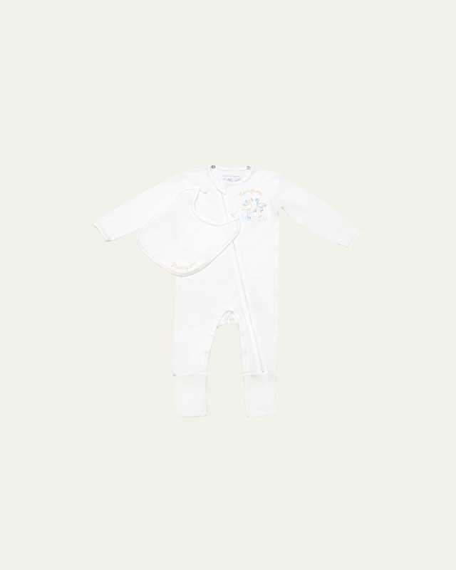 Baby's Personalized Footed Bodysuit w/ Attachable Bib, Size Newbor